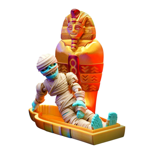 Articulated Mummy & Sarcophagus Figurine – Ancient Egyptian Desk Fidget for Teens & Adults – Stress Relief & Collectible – 3D Printed in Canada