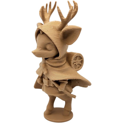 Reindeer Scout Figurine with Hood and Antlers – Wood-Style 3D Printed Fantasy Deer Character Sculpture – 3D Printed in Canada