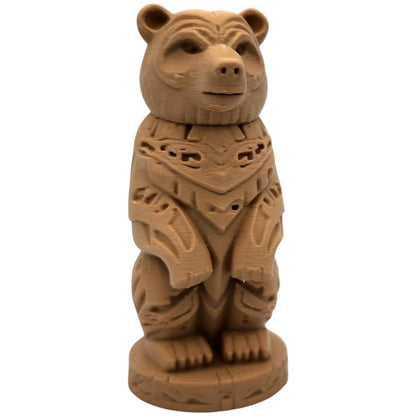 Wood Carved-Style Bear Totem Figurine – 3D Printed Tribal-Inspired Animal Sculpture for Nature Decor, Symbolic Displays & Rustic Shelves – 3D Printed in Canada