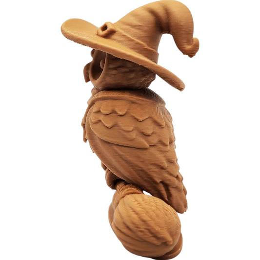 The Witch Owl Figurine – Fantasy Owl Miniature on Broomstick with Wizard Hat – Perfect Halloween Figurine or Painting Model – 3D Printed in Canada
