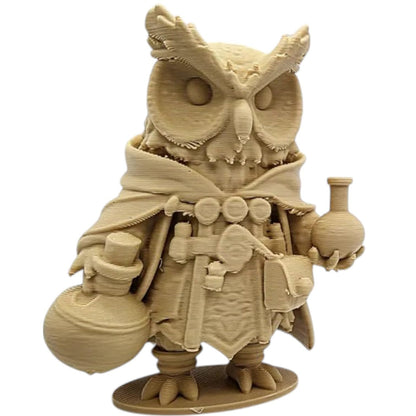 Owl Alchemist Figurine with Cloak & Potion Bottles – Magical Desktop Collectible – 3D Printed in Canada