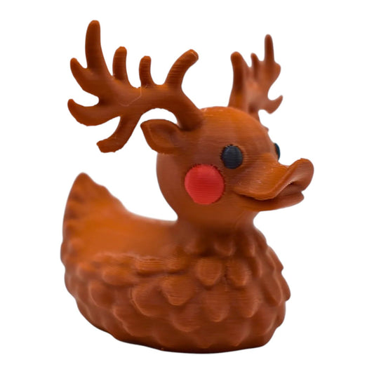 Reindeer Duck Figurine – Festive Car Dashboard & Desk Decor – Holiday Collectible – 3D Printed in Canada