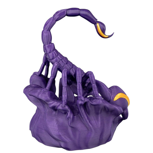 Scorpio Zodiac Figurine – Purple Scorpion Astrology Sculpture with Gold Accents for Horoscope Décor & Collectors – 3D Printed in Canada