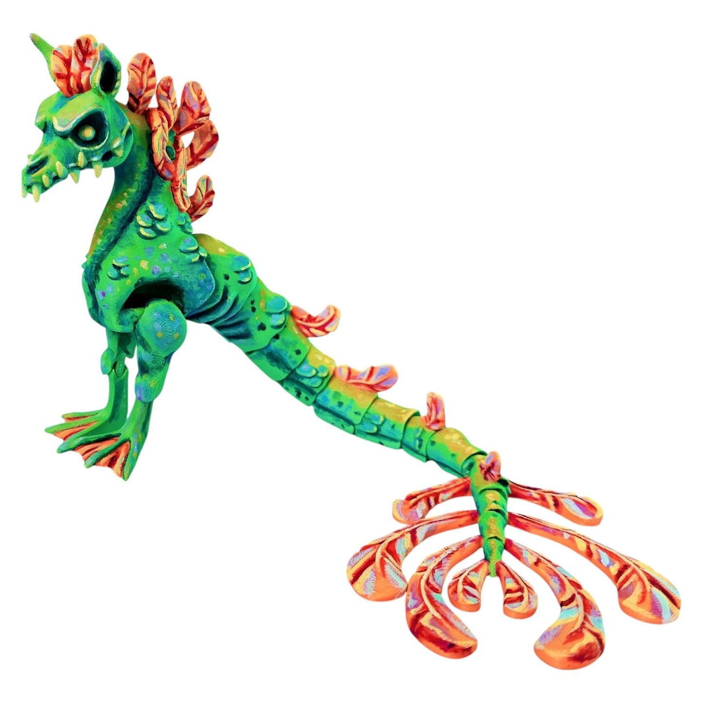 Twisty Articulated Kelpie – Poseable Mythical Water Horse with Leafy Fins & Whip-Tail, Fantasy Creature Action Figure Statues for Shelf or Diorama – 3D Printed in Canada