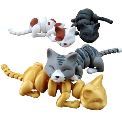 Lazy Cat 2-Pack – Articulated Cats for DIY Painting, Desk Décor & Calming Fidget Fun – 3D Printed in Canada