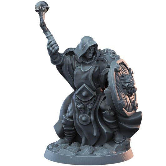 Male Cleric Miniature for Fantasy TTRPGs – 32mm Holy Warrior Model with Mace and Shield for Tabletop Roleplaying & Painting – 3D Printed in Canada