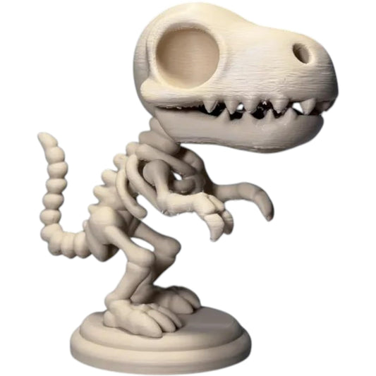 Chibi Skeleton T-Rex Figurine – Cute Creepy Dinosaur Collectible for Desk, Shelf, or Gothic Display – 3D Printed in Canada