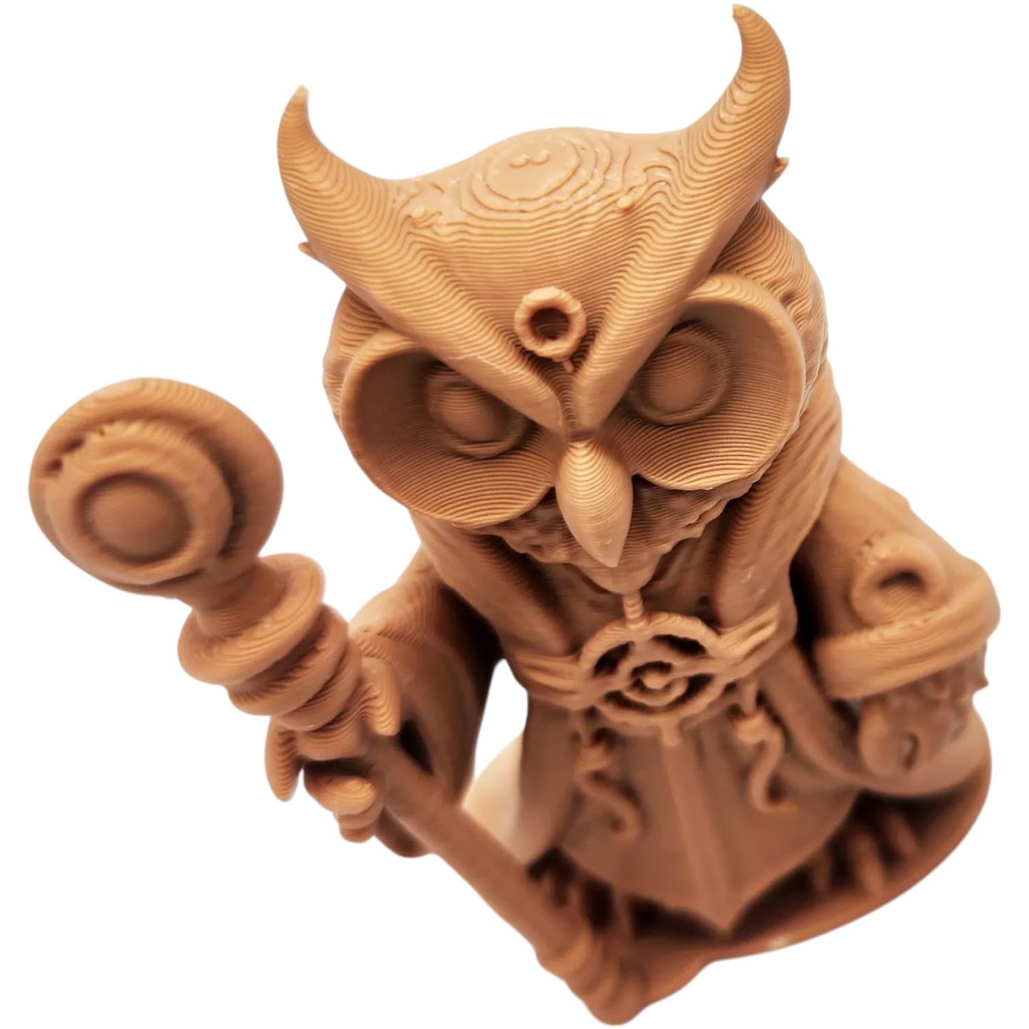 The Warlock Owl Figurine – Arcane Owl Wizard with Staff & Robes – Owls & Dragons Collection – Paintable Fantasy Miniature – 3D Printed in Canada