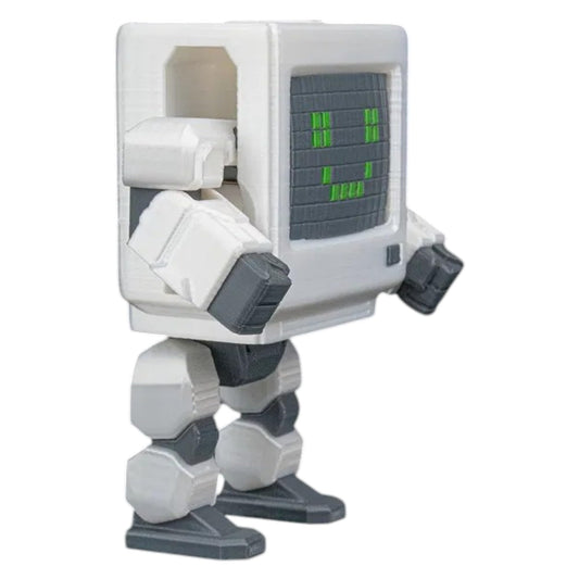 Retro Robot Figurine – Ramble The Computer Bot – Articulated Collectible with 3D Pixel Face & Detachable Keyboard – Desk Toy, Display Piece & Fidget – 3D Printed in Canada