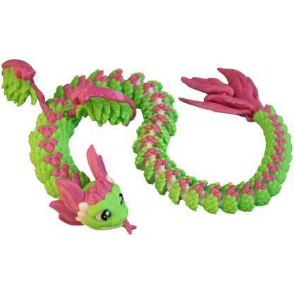 Flexible Quetzalcoatl Dragon Fidget – Poseable Serpent Desk Toy for Stress Relief & Collectors – Neon Pink & Green Articulated Snake Figure – 3D Printed in Canada