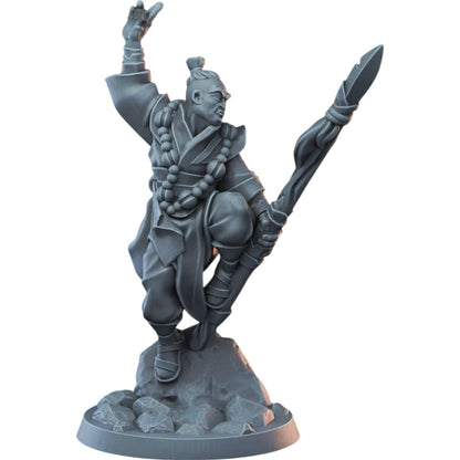 Monk Male Miniature for Fantasy RPGs – Martial Artist Warrior Figurine with Staff for Painting & Collecting – 3D Printed in Canada