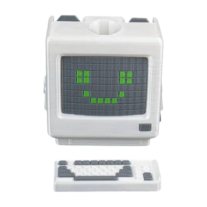 Retro Robot Figurine – Ramble The Computer Bot – Articulated Collectible with 3D Pixel Face & Detachable Keyboard – Desk Toy, Display Piece & Fidget – 3D Printed in Canada