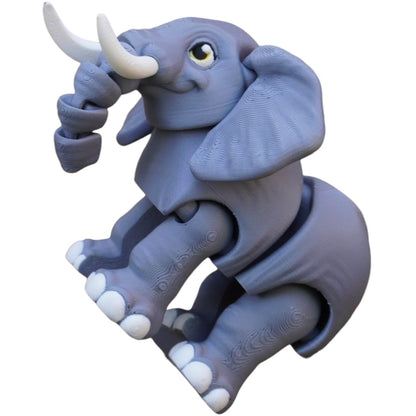 Cute Articulated Elephant Figurine – Movable 3D Printed Animal Toy for Desk Decor, Stress Relief & Collectors – 3D Printed in Canada