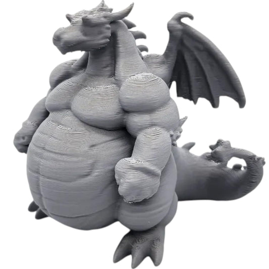 Fat Dragon Figure – Chubby Fantasy Sculpture with Round Belly & Comedic Posture – Whimsical Shelf or Desk Decor – 3D Printed in Canada