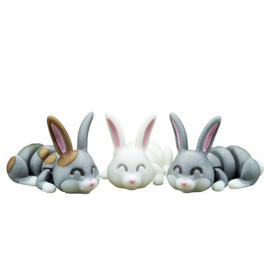 Articulated Bunny Figurines (Set of 2) – Cute Posable Rabbits for DIY Painting, Desk Décor & Collectors – 3D Printed in Canada