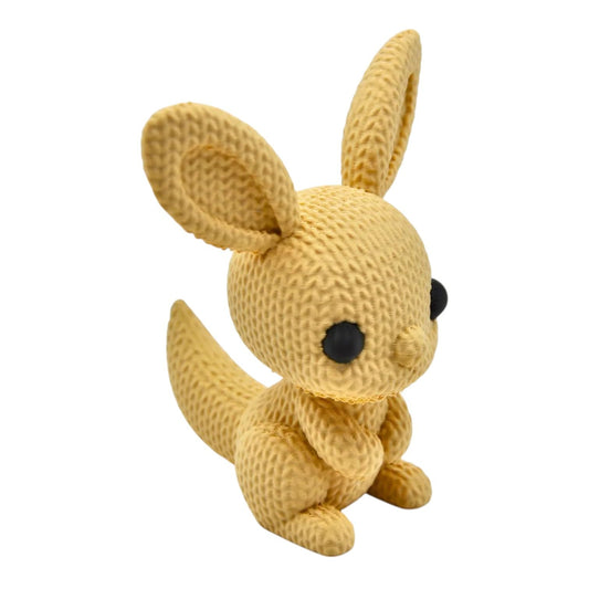 Knitted Kangaroo Figurine – Faux-Yarn Marsupial Sculpture with Big Ears and Cozy Texture – 3D Printed in Canada