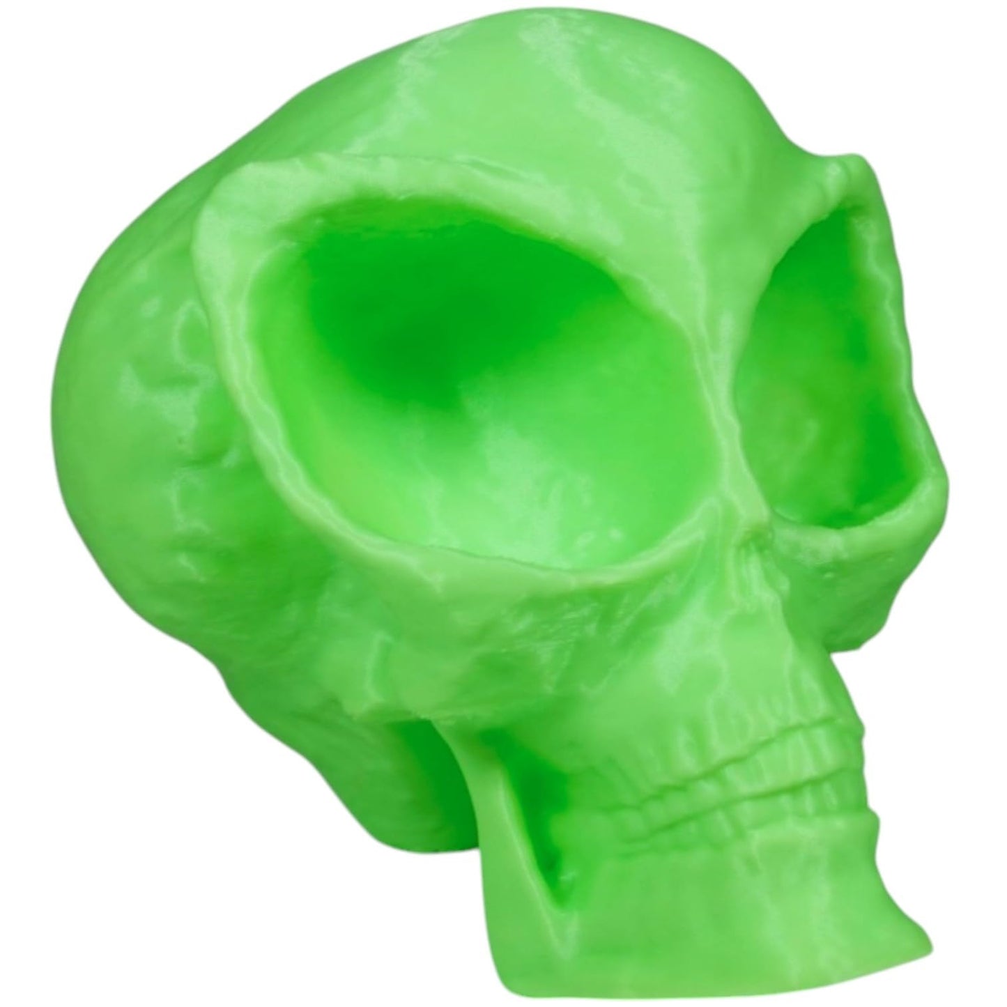Alien Skull Display Piece – Large-Eyed Extraterrestrial Head Collectible – Glow Green Finish 3D Printed in Canada