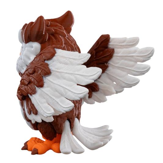 Articulated Owl Figurine with Poseable Wings – Brown and White 3D Printed Bird Sculpture – Collectible Desk Toy for Teens & Adults – 3D Printed in Canada