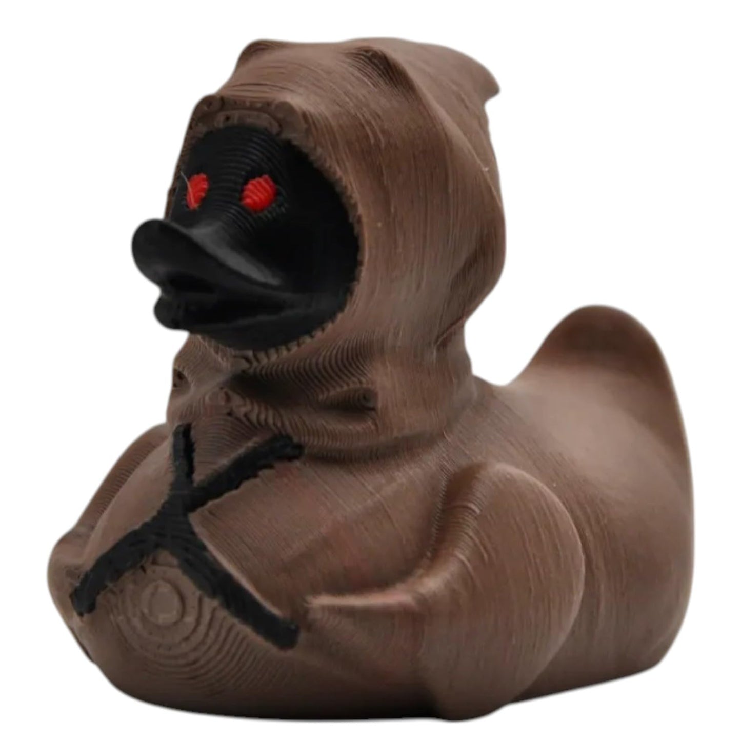 Mystery Cloaked Duck Figurine – Brown Robed Collectible with Red Eyes, Sci-Fi Fantasy-Inspired Display Decor – 3D Printed in Canada