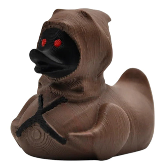 Mystery Cloaked Duck Figurine – Brown Robed Collectible with Red Eyes, Sci-Fi Fantasy-Inspired Display Decor – 3D Printed in Canada