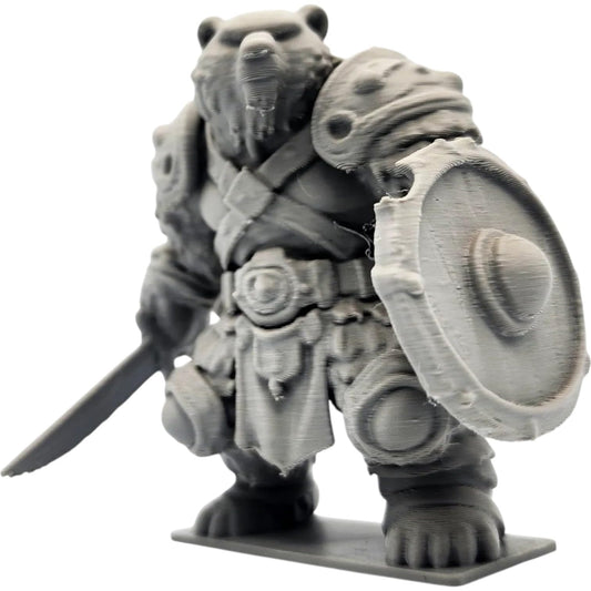 The Bearbarian Figurine – Fantasy Warrior Bear with Sword & Shield – Collectible Animal Hero Statue – Owls & Dragons Series – 3D Printed in Canada