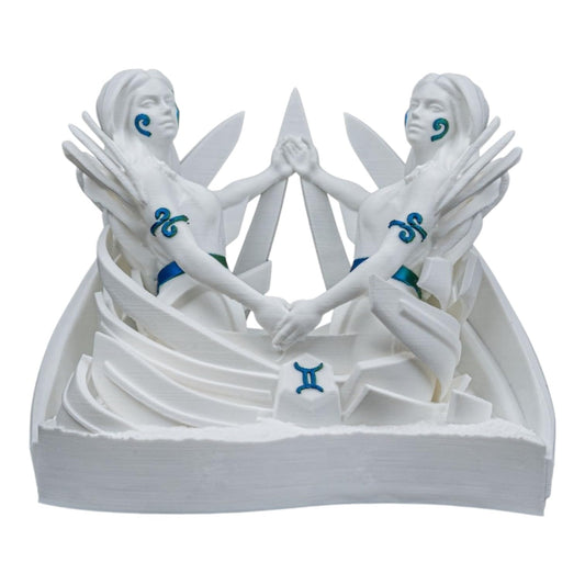 Gemini Zodiac Twin Sisters Sculpture – Astrology Decor Figurine for Horoscope Lovers, Shelf or Desk Display – 3D Printed in Canada