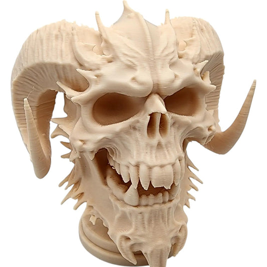 Demon Skull Bust – Horned Gothic Skeleton Sculpture for Dark Fantasy Decor, Collector Display, or Halloween Altars – 3D Printed in Canada