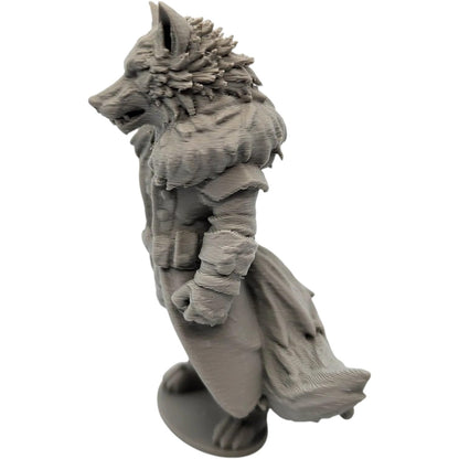 Big Bad Wolf Figurine – Fantasy Werewolf Warrior Statue with Trench Coat – Fierce Display Model or Paintable Miniature – 3D Printed in Canada