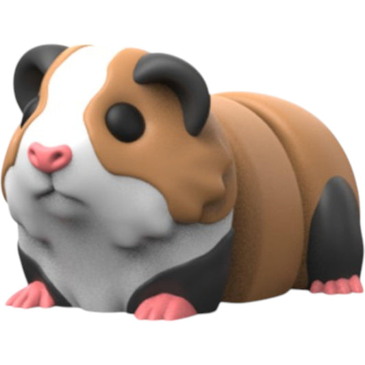 Cute Articulated Guinea Pig Figurine – Tri-Color Desk Pet Fidget Toy for Teens & Adults – Small Animal Collectible for Stress Relief & Decor – 3D Printed in Canada