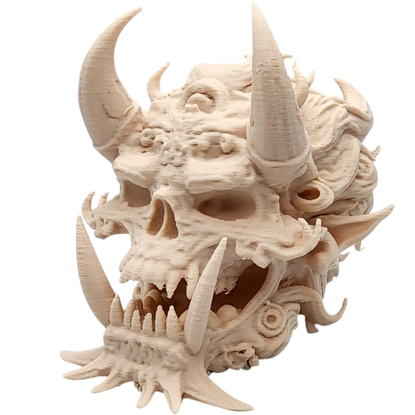 Fire Demon Skull – Fierce Horned Skull Sculpture with Fangs and Infernal Detail for Gothic Decor, Horror Displays, or Fantasy Collections – 3D Printed in Canada
