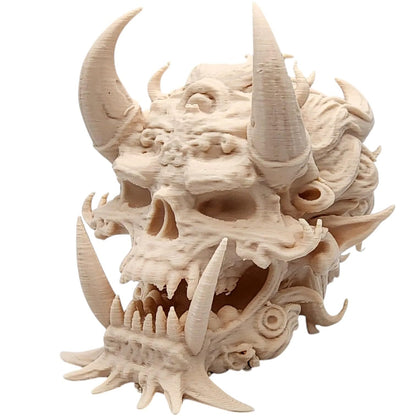 Fire Demon Skull – Fierce Horned Skull Sculpture with Fangs and Infernal Detail for Gothic Decor, Horror Displays, or Fantasy Collections – 3D Printed in Canada