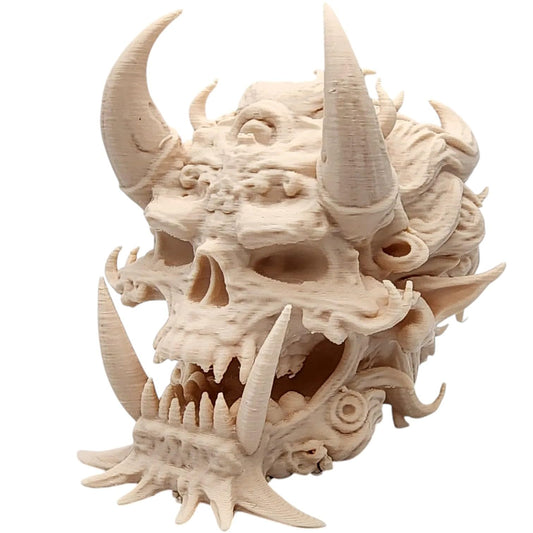 Fire Demon Skull – Fierce Horned Skull Sculpture with Fangs and Infernal Detail for Gothic Decor, Horror Displays, or Fantasy Collections – 3D Printed in Canada