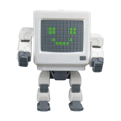 Retro Robot Figurine – Ramble The Computer Bot – Articulated Collectible with 3D Pixel Face & Detachable Keyboard – Desk Toy, Display Piece & Fidget – 3D Printed in Canada