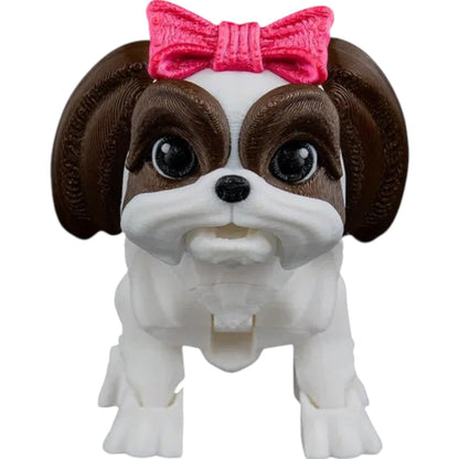 Rachel The Shih Tzu – Articulated Dog Figurine with Pink Bow, Poseable Collectible Desk Pet or Fidget Model for Dog Lovers – 3D Printed in Canada