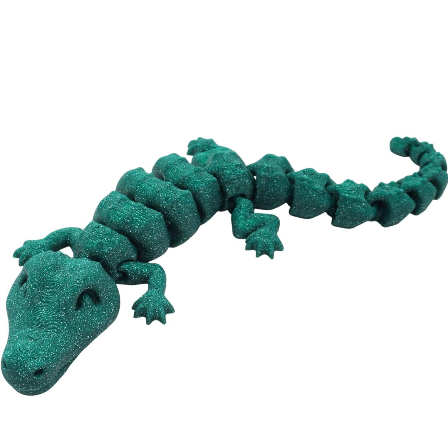 Articulated Alligator Fidget Figurine – Flexible Gator Toy for Desk, Display & Stress Relief – Glitter Green Collectible for Teens & Adults – 3D Printed in Canada