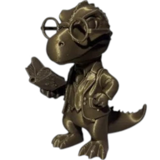 Professor Rex Figurine – Scholarly Dinosaur Statue with Glasses and Book for Desk or Shelf Display – 3D Printed in Canada
