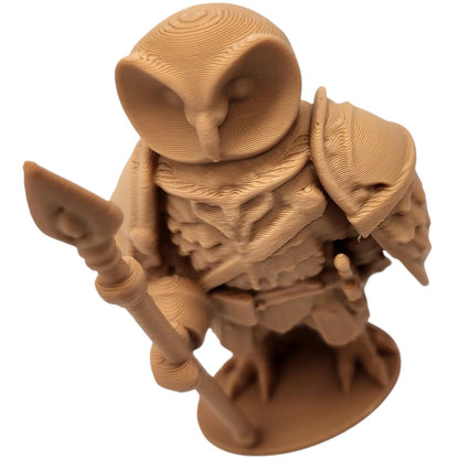 The Striker Owl Figurine – Armored Fantasy Owl with Spear & Shoulder Plates – Owls & Dragons Collection – Paintable Miniature Display Figure – 3D Printed in Canada