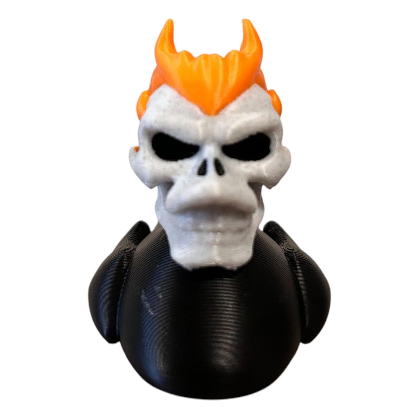 Hellfire Skull Duck Figurine – Flaming Skull Duck Hybrid with Fiery Hair & Grim Expression – Gothic Collectible for Desk or Shelf – 3D Printed in Canada