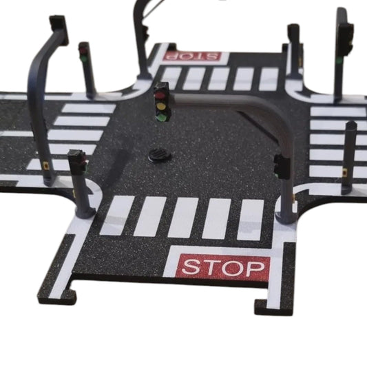 Modular Road & Intersection Tile Set for Hot Wheels – 3D Printed Road Plates with Crosswalks, Stop Signs & Traffic Lights – Expansion Accessory for Die-Cast Tracks – 3D Printed in Canada