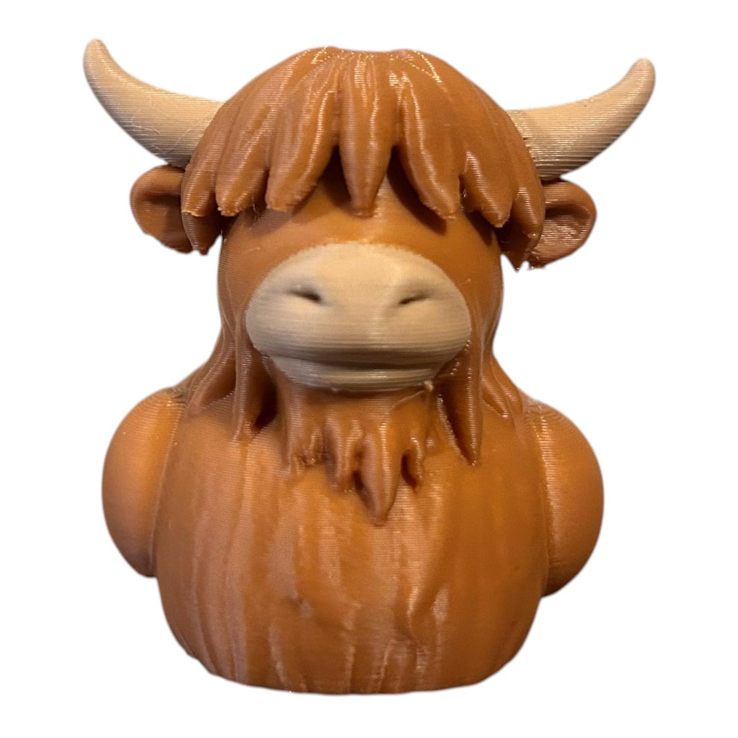 Highland Cow Duck Figurine – Shaggy Horned Duck Hybrid with Beard & Bangs – Funny Scottish-Inspired Collectible for Shelf or Desk – 3D Printed in Canada