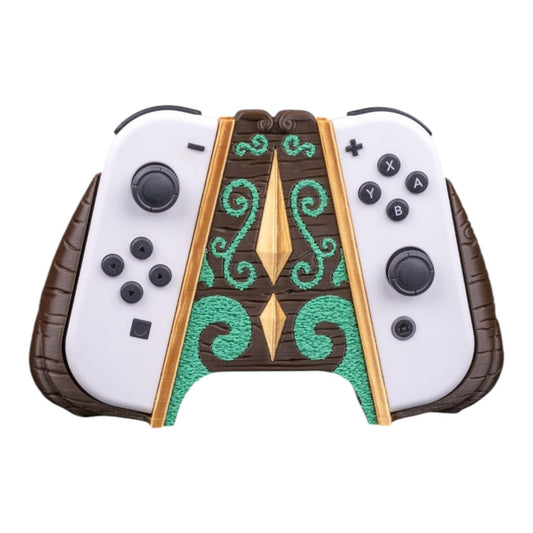 Wooden Relic Dual Controller Grip Device Case – Fantasy-Inspired Gamepad Holder for Switch Console Controller – 3D Printed in Canada