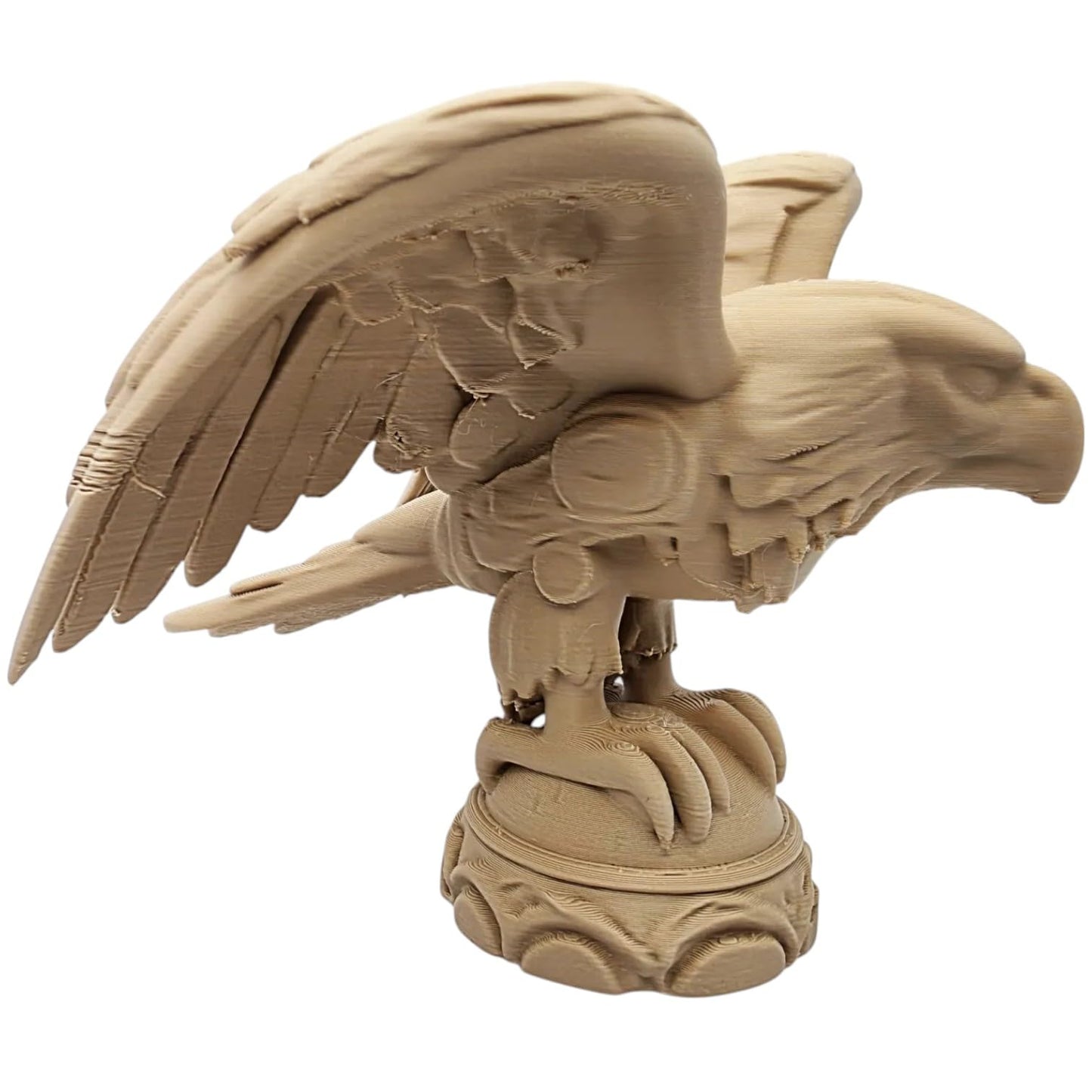 Bird of Prey Figurine with Folded Wings – Wood-Style 3D Printed Raptor Statue for Shelf or Desk Display – 3D Printed in Canada