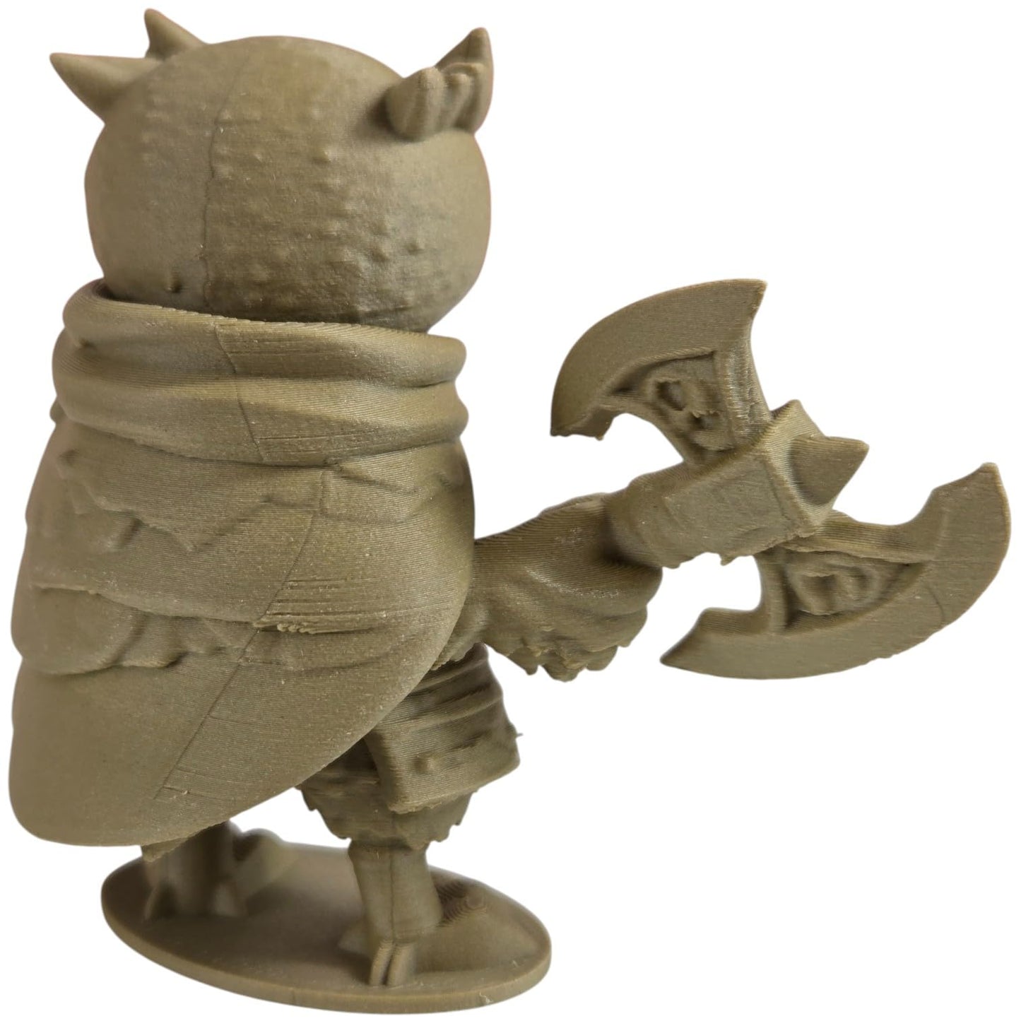The Champion Owl Figurine – Fantasy Owl Warrior with Double Axe & Battle Gear – Owls & Dragons Collection – Paintable Display Miniature – 3D Printed in Canada