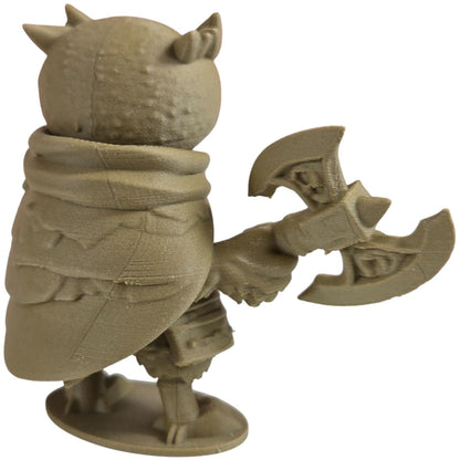 The Champion Owl Figurine – Fantasy Owl Warrior with Double Axe & Battle Gear – Owls & Dragons Collection – Paintable Display Miniature – 3D Printed in Canada