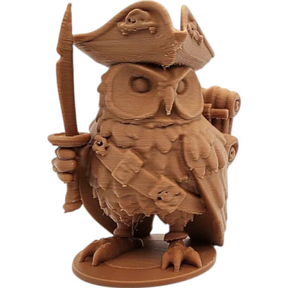 Owl Swashbuckler Figurine with Pirate Hat & Sword – Fantasy Owl Collectible – 3D Printed in Canada