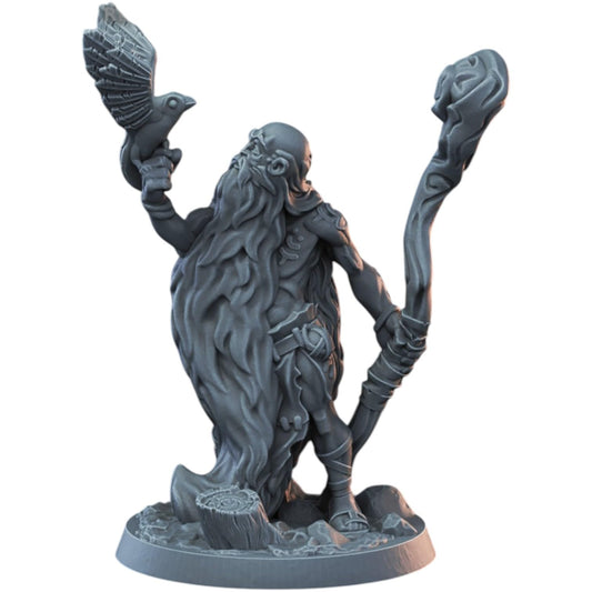 Druid Male Miniature for Fantasy TTRPGs – 32mm Nature Mage Model with Staff and Raven for Tabletop Roleplaying & Painting – 3D Printed in Canada