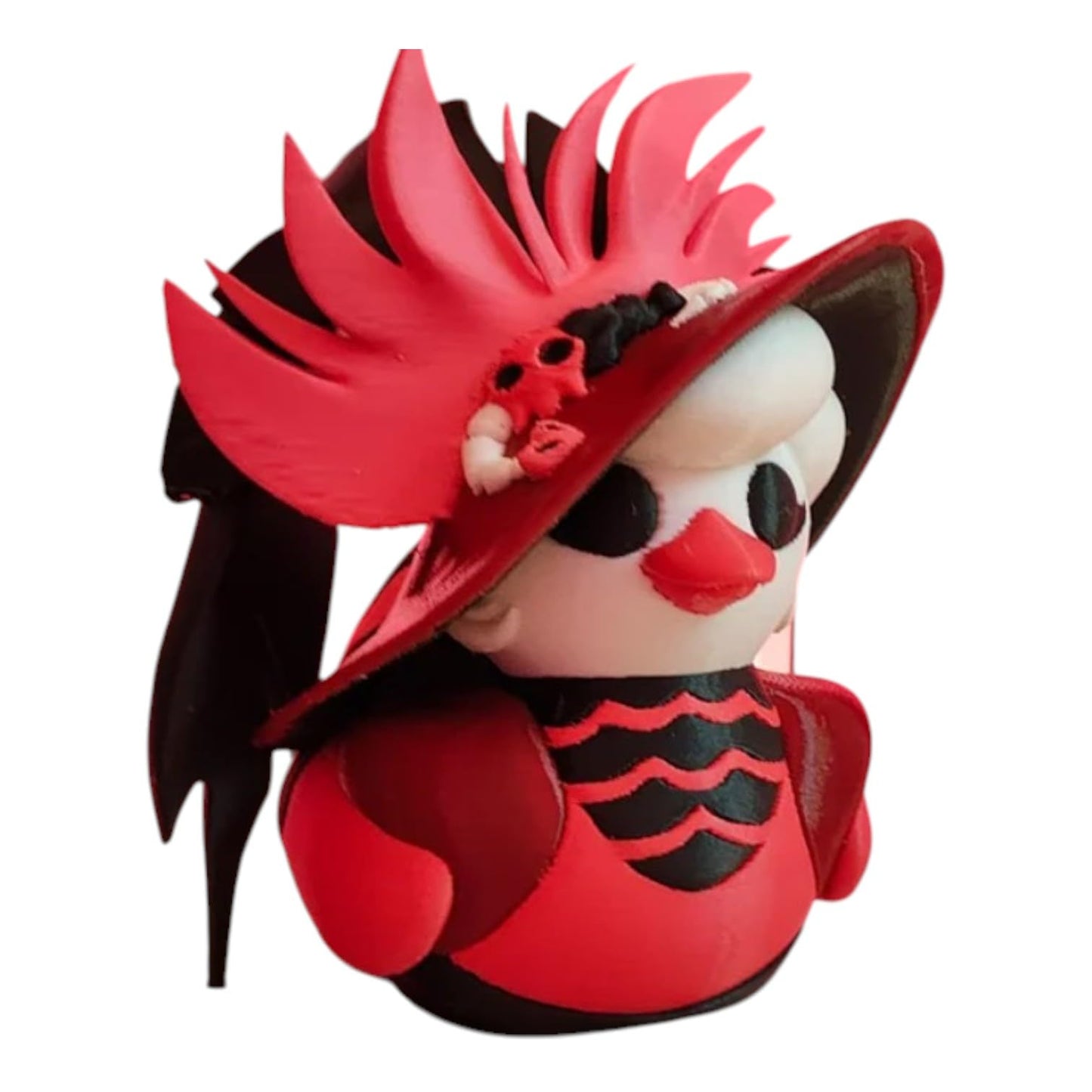 Crimson Widow Duck Figurine – Gothic Duck Collectible, Duck for Jeep Ducks, Skull Roses & Dark Red Feathers – Alternative Shelf Decor – 3D Printed in Canada