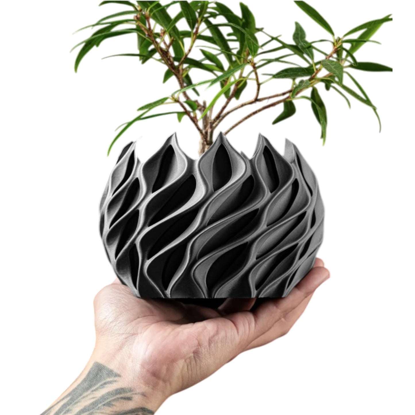 Modern Twisted Planter Pot – Sculptural Decorative Vase for Succulents, Air Plants, or Faux Greenery – Geometric Home Accent for Office or Living Room – 3D Printed in Canada