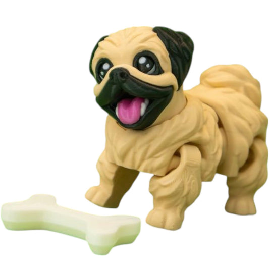 Articulated Pekingese Dog Figurine with Doghouse – Poseable Pup Collectible for Desk, Gift for Dog Lovers, Stress Relief Decor Piece – 3D Printed in Canada