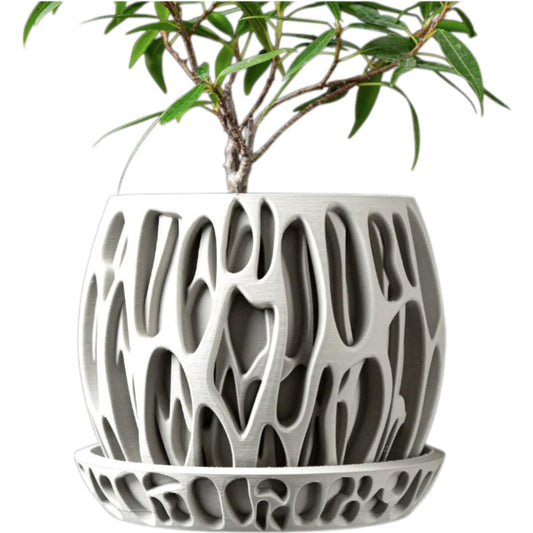 Organic Flow Planter Pot with Matching Saucer – Sculpted Modern Design for Indoor Plants & Succulents – 3D Printed in Canada